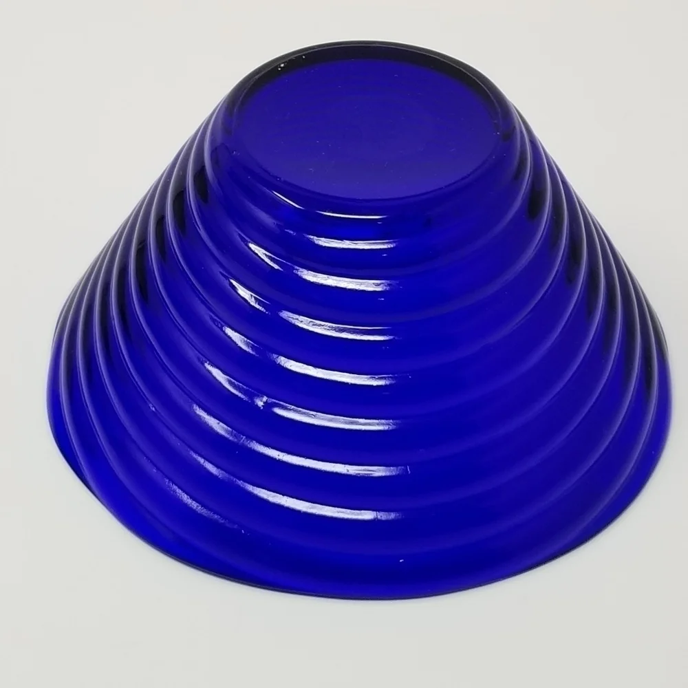 Vintage Cobalt Blue Swirl Bowl Concentric Rings Textured Optic Glass Serving Bow